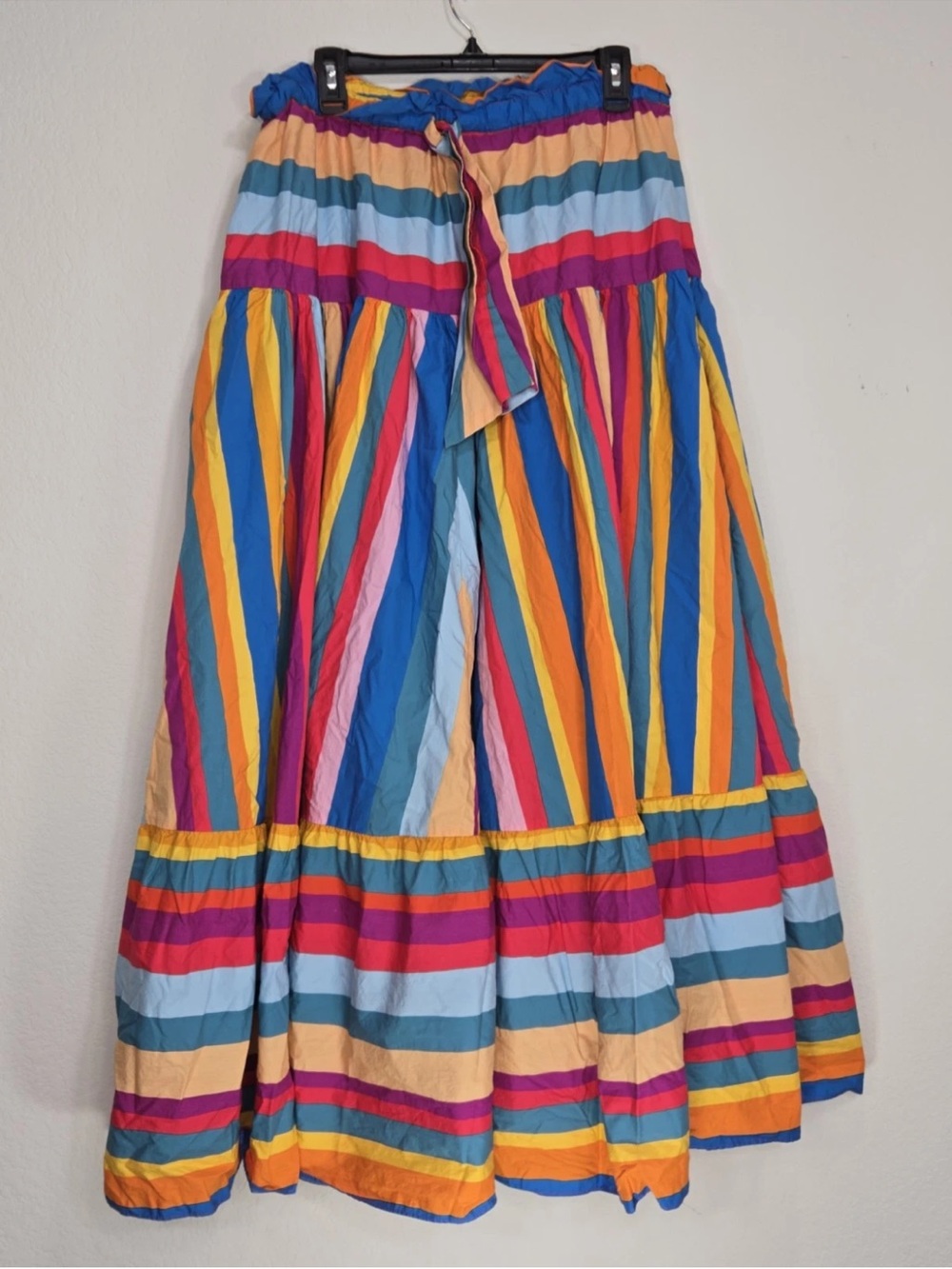 Farm Rio Striped Scarf Maxi Skirt Multicolor Vacation Size L Womens